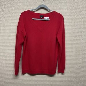 Talbots Sweater Women Large Red Pure Cashmere V Neck Pullover Long Sleeve